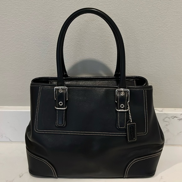 COACH EUC Hampton Black Leather Satchel Bag - Picture 1 of 12